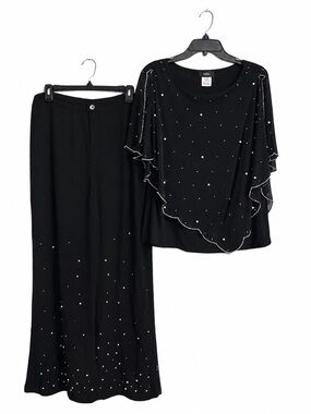 MSK Beaded Top L & INC Pants 16 Black Evening 2 Pc Wedding Outfit NWT